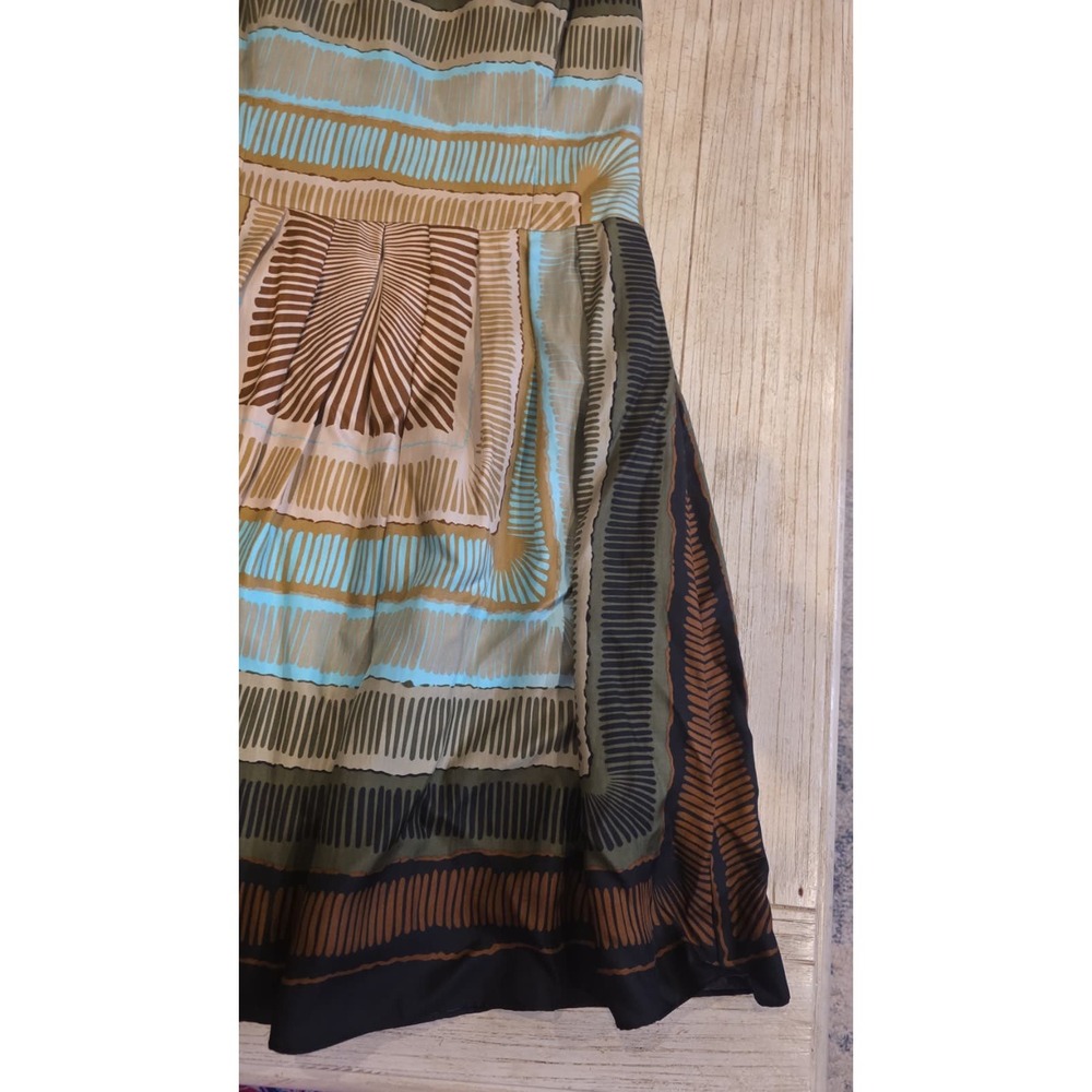 Nicole Miller Strapless Scarf Print Mini Dress Blue Green Brown Pocket 10 - Picture 6 of 12